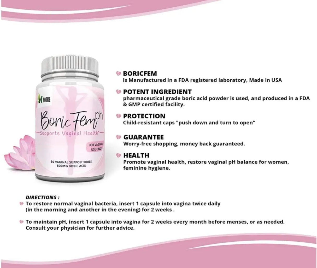 N'MORE - N'More Boric Acid Vaginal Suppositories 600Mg. 30 Supositorios - The Red Vitamin MX - Supositorios De Ácido Bórico - {{ shop.shopifyCountryName }}