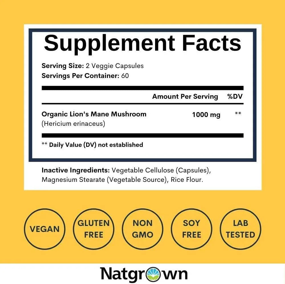 NATGROWN - Natgrown Lions Mane Mushroom Supplement 1000Mg. 120 Capsulas - The Red Vitamin MX - Suplementos Alimenticios - {{ shop.shopifyCountryName }}