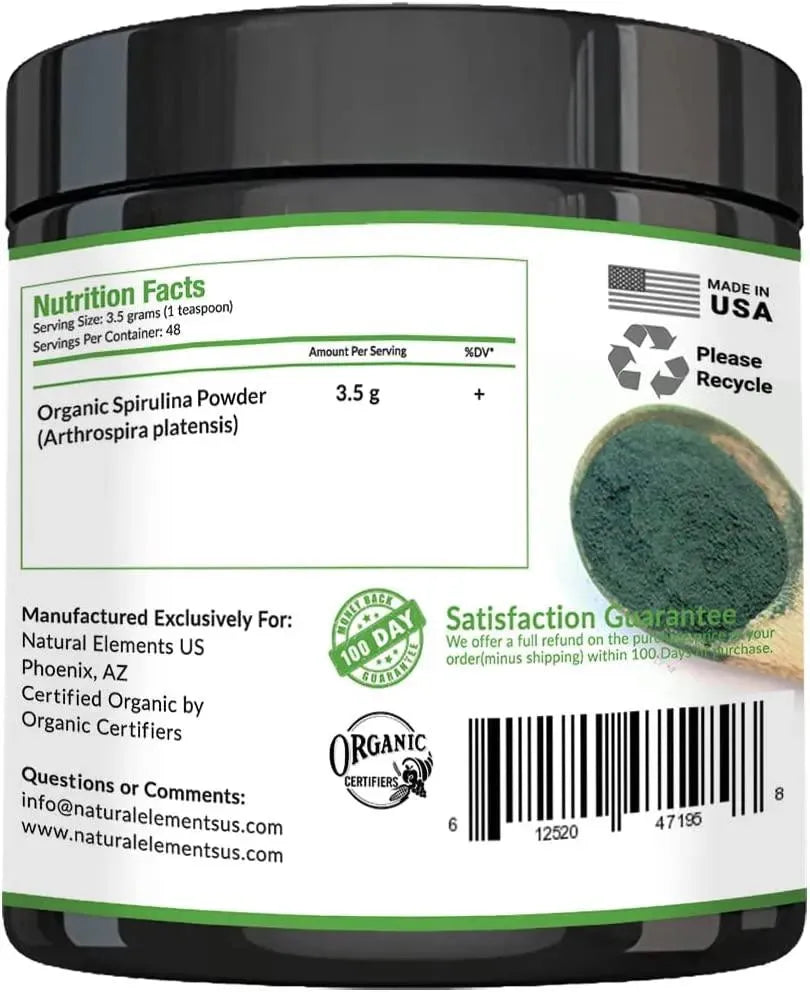 NATURAL ELEMENTS - Natural Elements Premium USDA Organic Spirulina Powder 168Gr. - The Red Vitamin MX - Suplementos Alimenticios - {{ shop.shopifyCountryName }}