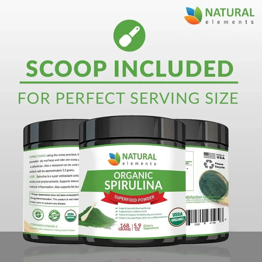 NATURAL ELEMENTS - Natural Elements Premium USDA Organic Spirulina Powder 168Gr. - The Red Vitamin MX - Suplementos Alimenticios - {{ shop.shopifyCountryName }}
