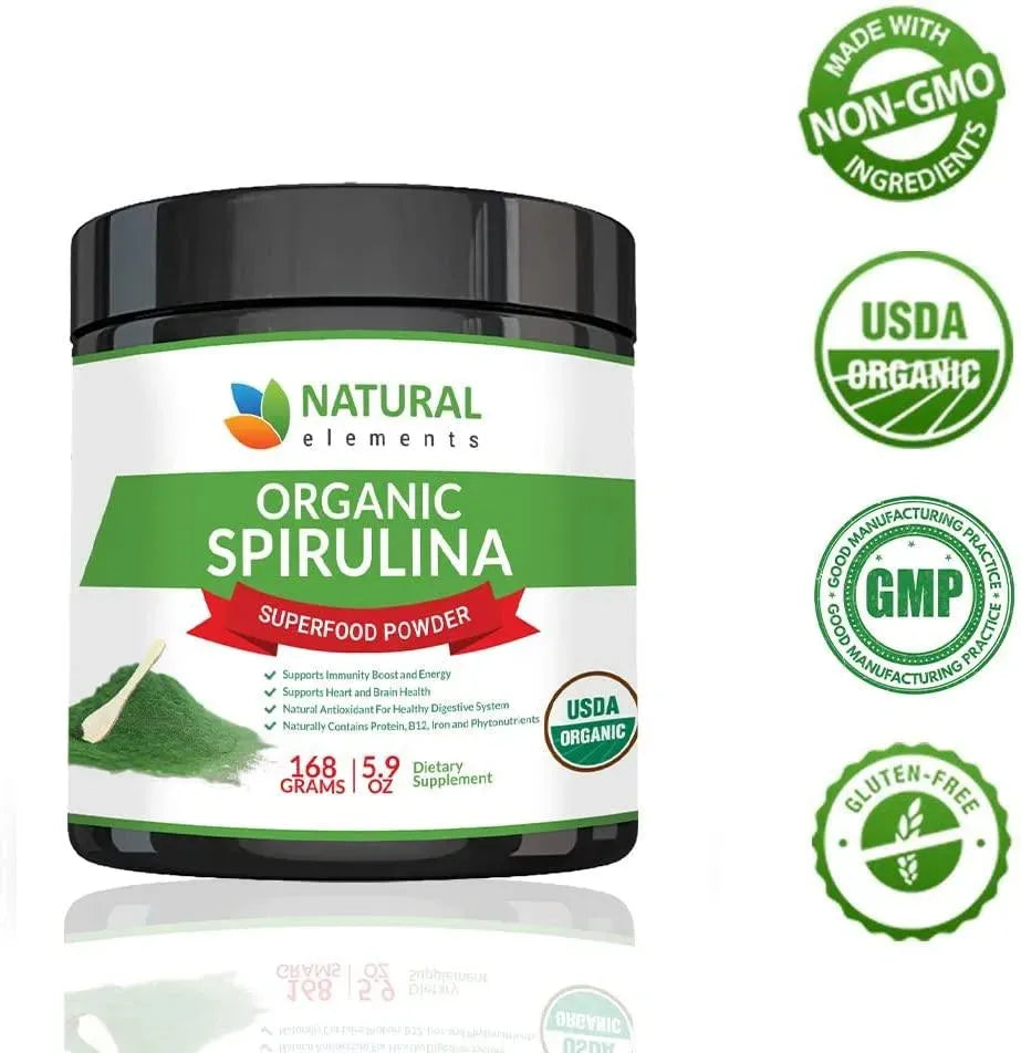 NATURAL ELEMENTS - Natural Elements Premium USDA Organic Spirulina Powder 168Gr. - The Red Vitamin MX - Suplementos Alimenticios - {{ shop.shopifyCountryName }}