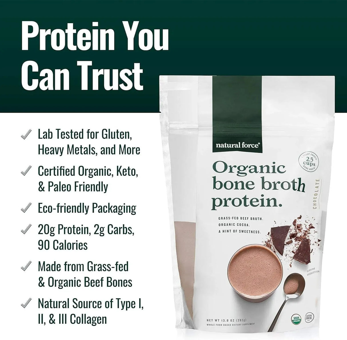 NATURAL FORCE - Natural Force Chocolate Organic Bone Broth Protein Powder 392Gr. - The Red Vitamin MX - Suplementos Alimenticios - {{ shop.shopifyCountryName }}