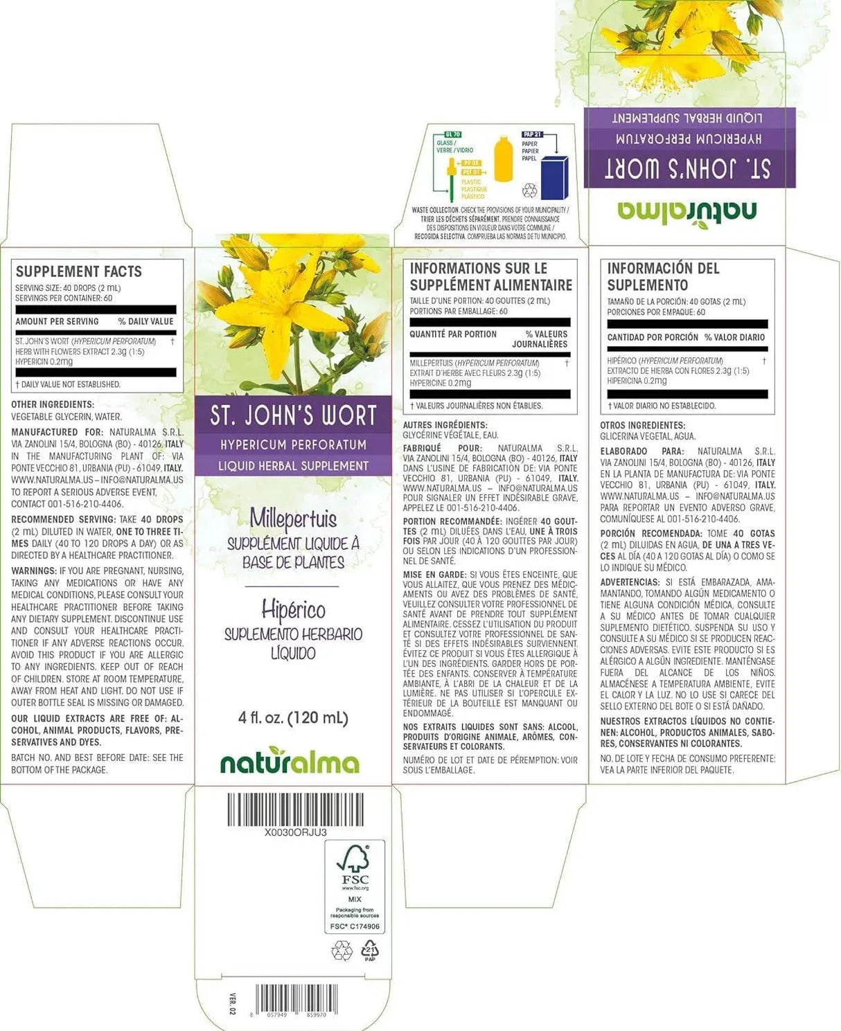 NATURALMA - Naturalma St. John's Wort herb with Flowers Alcohol-Free Tincture 120Ml. - The Red Vitamin MX - Suplementos Alimenticios - {{ shop.shopifyCountryName }}