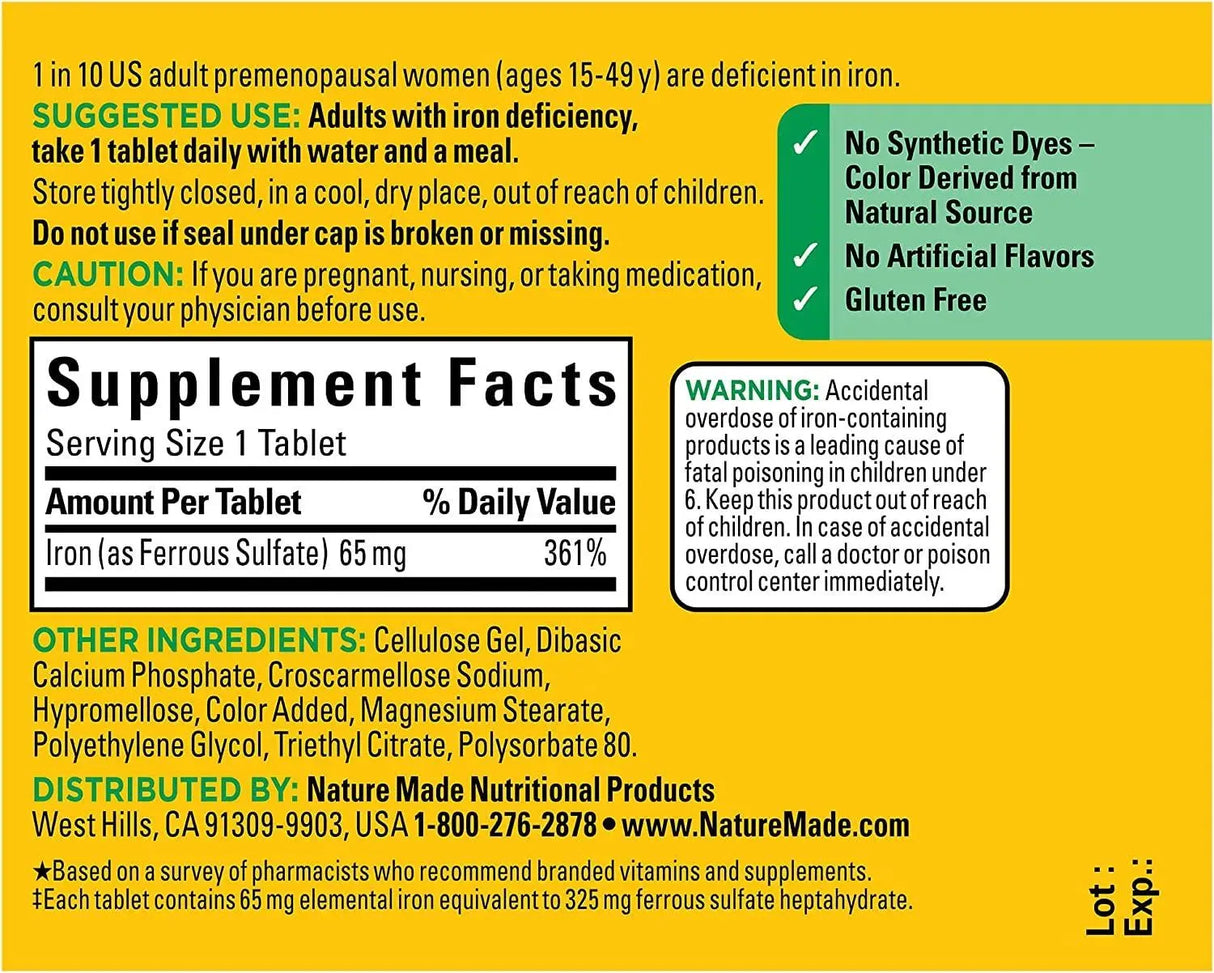 NATURE MADE - Nature Made Calcium, Vitamin C Iron 65Mg. 180 Tabletas - The Red Vitamin MX - Suplementos Alimenticios - {{ shop.shopifyCountryName }}