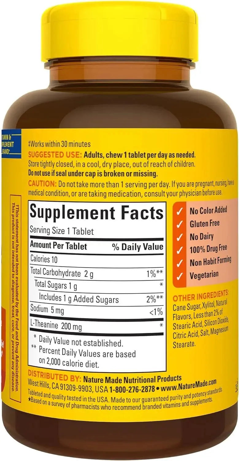 NATURE MADE - Nature Made Chewable L Theanine 200Mg. 50 Tabletas Masticables - The Red Vitamin MX - Suplementos Alimenticios - {{ shop.shopifyCountryName }}