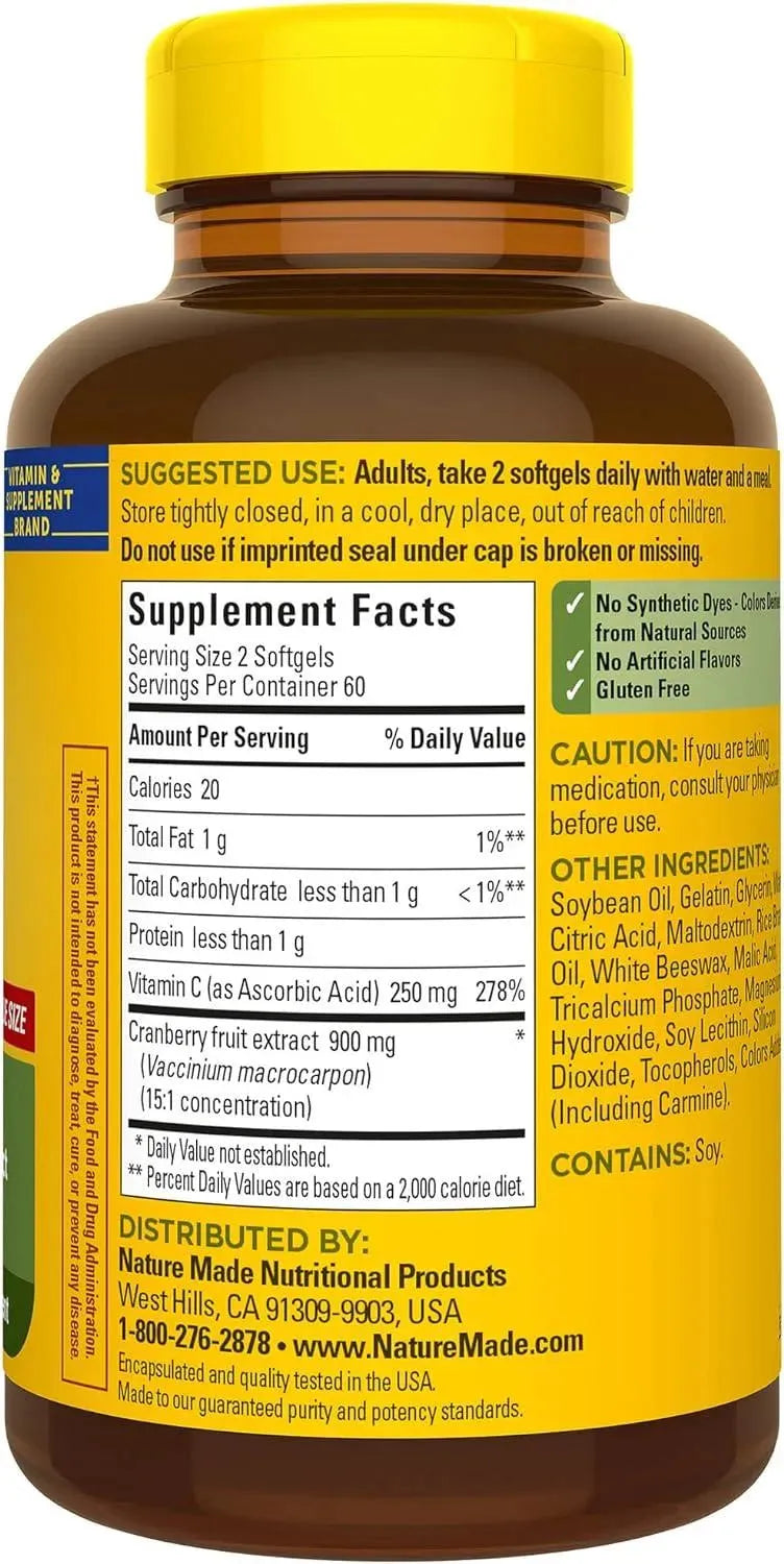 NATURE MADE - Nature Made Cranberry with Vitamin C 120 Capsulas Blandas - The Red Vitamin MX - Suplementos Alimenticios - {{ shop.shopifyCountryName }}