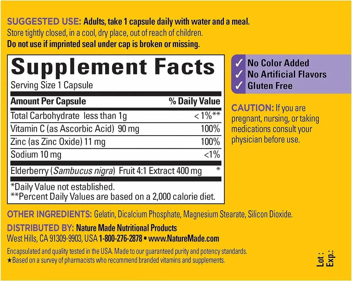 NATURE MADE - Nature Made Elderberry 400Mg. 60 Capsulas - The Red Vitamin MX - Suplementos Alimenticios - {{ shop.shopifyCountryName }}