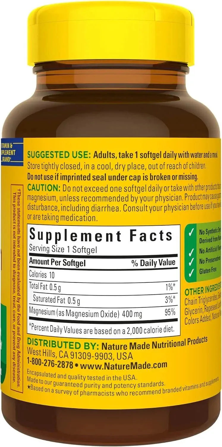 NATURE MADE - Nature Made Extra Strength Magnesium Oxide 400Mg. 60 Capsulas Blandas - The Red Vitamin MX - Suplementos Alimenticios - {{ shop.shopifyCountryName }}