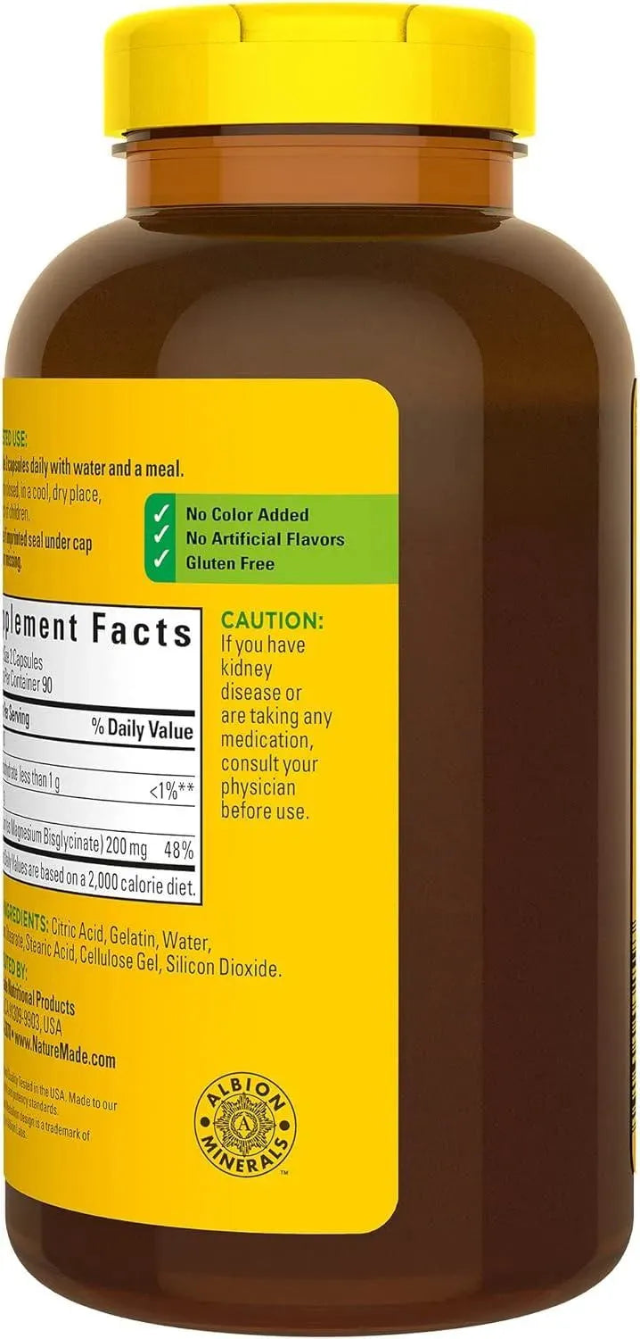 NATURE MADE - Nature Made Magnesium Glycinate 200Mg. 180 Capsulas - The Red Vitamin MX - Suplementos Alimenticios - {{ shop.shopifyCountryName }}