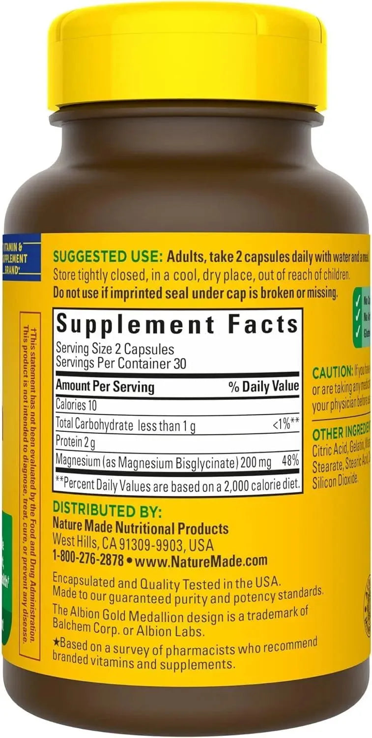 NATURE MADE - Nature Made Magnesium Glycinate 200Mg. 60 Capsulas - The Red Vitamin MX - Suplementos Alimenticios - {{ shop.shopifyCountryName }}