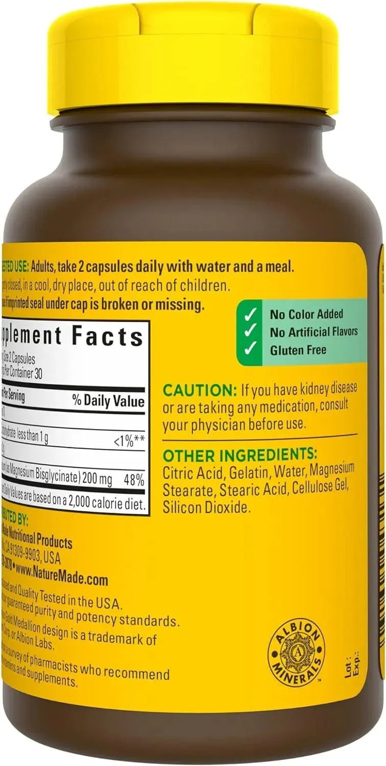NATURE MADE - Nature Made Magnesium Glycinate 200Mg. 60 Capsulas - The Red Vitamin MX - Suplementos Alimenticios - {{ shop.shopifyCountryName }}