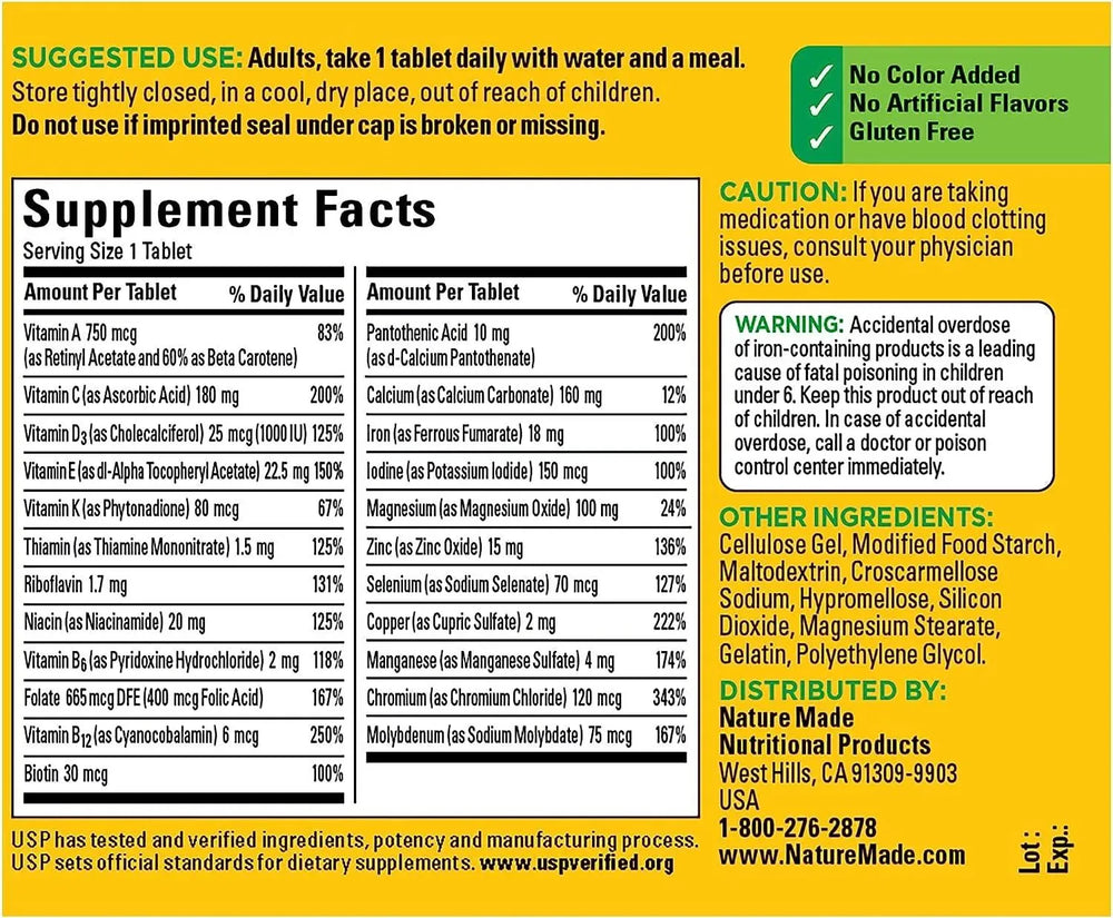 NATURE MADE - Nature Made Multivitamin Tablets with Iron 130 Tabletas - The Red Vitamin MX - Suplementos Alimenticios - {{ shop.shopifyCountryName }}