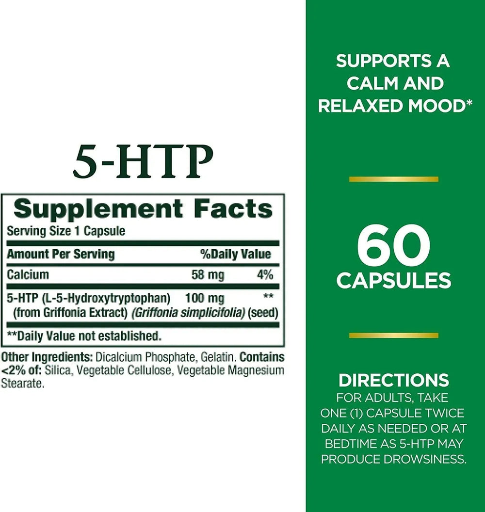 NATURE'S BOUNTY - Nature's Bounty 5-HTP Pills and Dietary Supplement 100Mg. 60 Capsulas - The Red Vitamin MX - Suplementos Alimenticios - {{ shop.shopifyCountryName }}