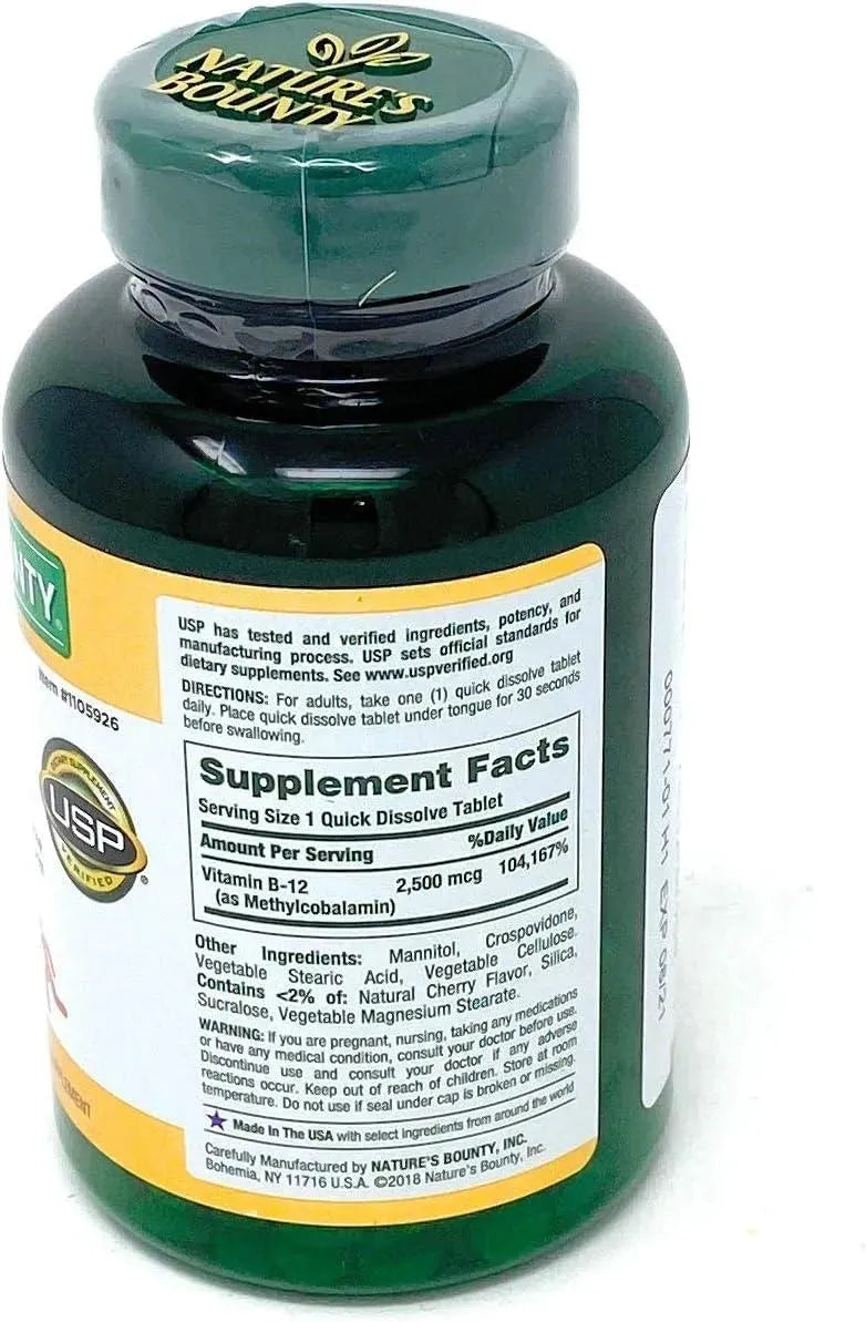 NATURE'S BOUNTY - Nature's Bounty Quick Dissolve Fast Acting Vitamin B-12 2500mcg 300 Tabletas - The Red Vitamin MX - Suplementos Alimenticios - {{ shop.shopifyCountryName }}