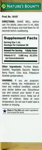 NATURE'S BOUNTY - Nature's Bounty Vitamin B12 5000mcg 59Ml. - The Red Vitamin MX - Suplementos Alimenticios - {{ shop.shopifyCountryName }}