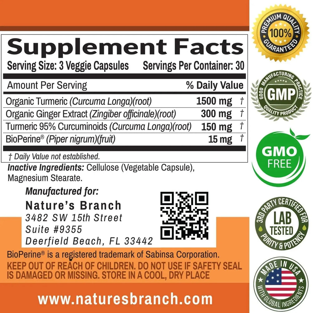 NATURE'S BRANCH - Nature's Branch Turmeric Curcumin and Ginger & BioPerine 90 Capsulas - The Red Vitamin MX - Suplementos Alimenticios - {{ shop.shopifyCountryName }}