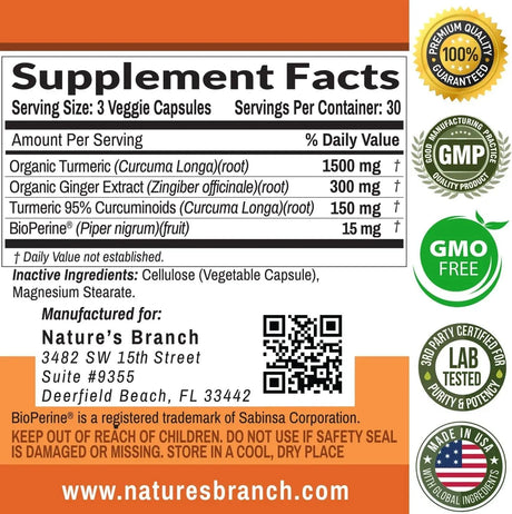 NATURE'S BRANCH - Nature's Branch Turmeric Curcumin and Ginger & BioPerine 90 Capsulas - The Red Vitamin MX - Suplementos Alimenticios - {{ shop.shopifyCountryName }}