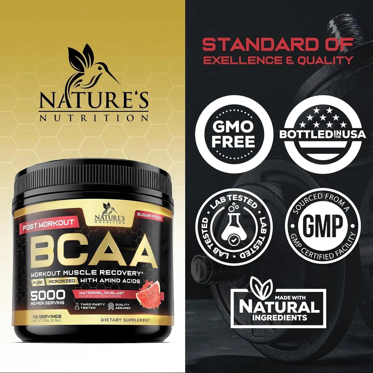 NATURE'S NUTRITION - Nature's Nutrition BCAA Powder Watermelon 45 Servicios 292Gr. - The Red Vitamin MX - Suplementos Alimenticios - {{ shop.shopifyCountryName }}
