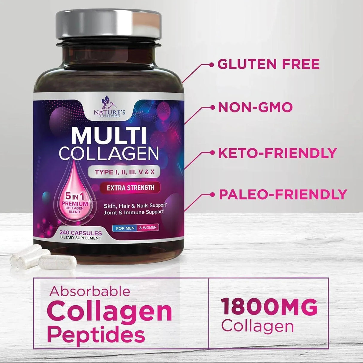 NATURE'S NUTRITION - Nature's Nutrition Multi Collagen Complex 240 Capsulas - The Red Vitamin MX - Suplementos Alimenticios - {{ shop.shopifyCountryName }}