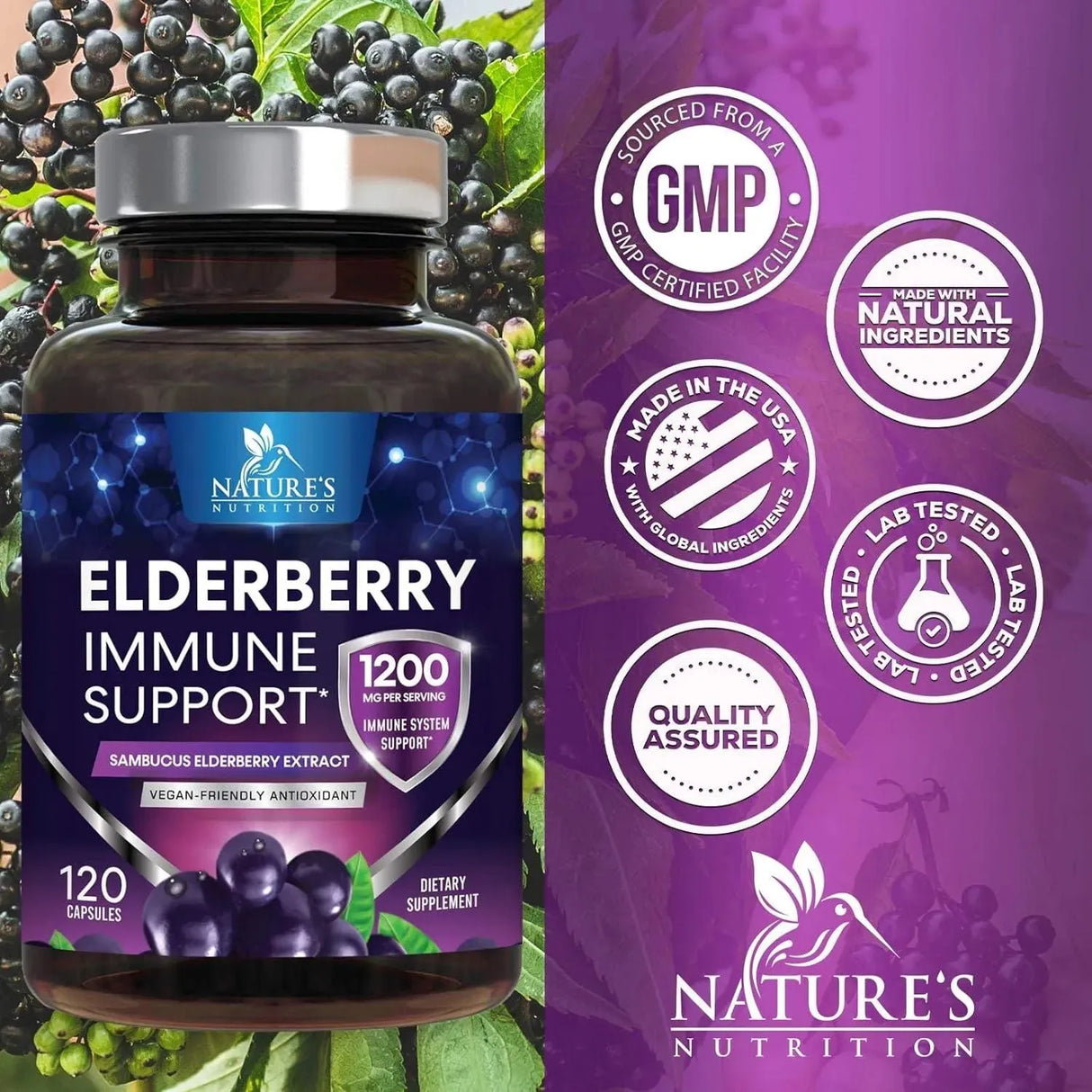 NATURE'S NUTRITION - Nature's Nutrition Sambucus Black Elderberry Extract 120 Capsulas - The Red Vitamin MX - Suplementos Alimenticios - {{ shop.shopifyCountryName }}