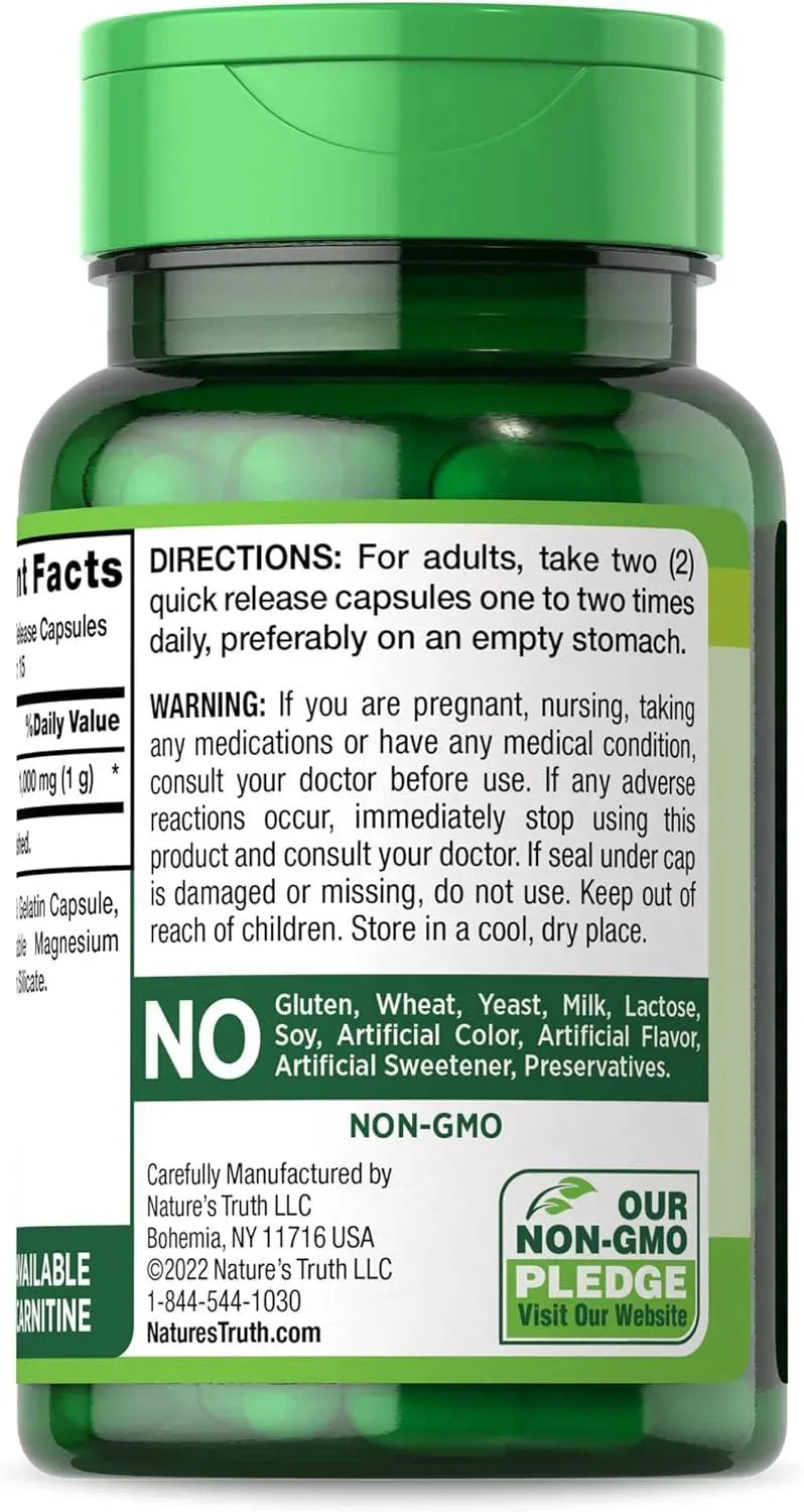 NATURE'S TRUTH - Nature's Truth Acetyl L-Carnitine HCL 1000Mg. 30 Capsulas - The Red Vitamin MX - Suplementos Alimenticios - {{ shop.shopifyCountryName }}