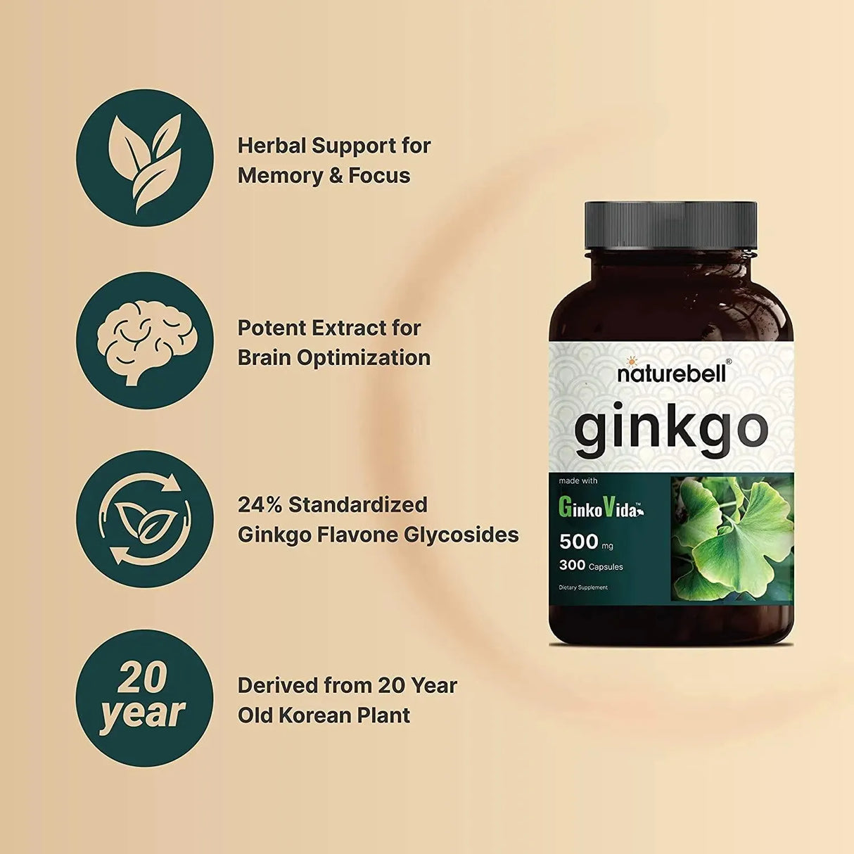 NATUREBELL - Naturebell Ginkgo Biloba Extract 500Mg. 300 Capsulas - The Red Vitamin MX - Suplementos Alimenticios - {{ shop.shopifyCountryName }}