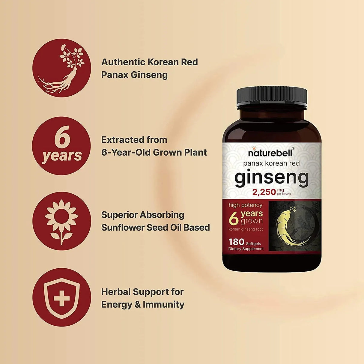 NATUREBELL - NatureBell Korean Red Ginseng Extract 2250Mg. 180 Capsulas Blandas - The Red Vitamin MX - Suplementos Alimenticios - {{ shop.shopifyCountryName }}