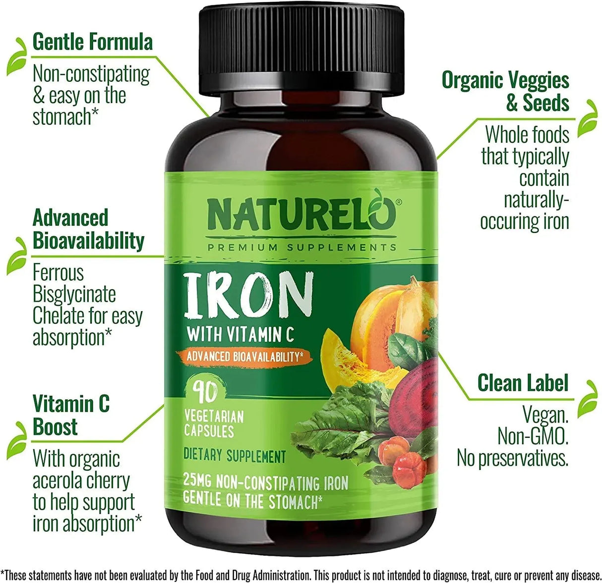 NATURELO - NATURELO Vegan Iron Supplement with Vitamin C and Organic Whole Foods 90 Capsulas - The Red Vitamin MX - Suplementos Alimenticios - {{ shop.shopifyCountryName }}