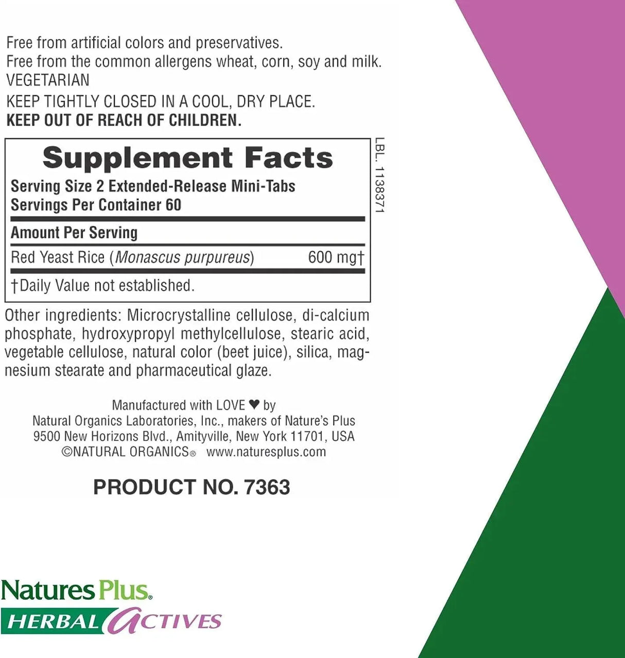 NATURES PLUS - NaturesPlus Herbal Actives Red Yeast Rice 600Mg. 120 Tabletas - The Red Vitamin MX - Suplementos Alimenticios - {{ shop.shopifyCountryName }}