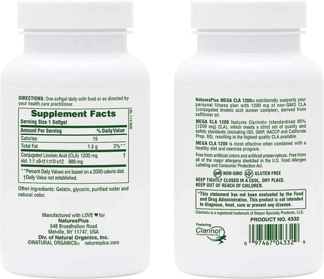 NATURES PLUS - NaturesPlus Mega CLA 1200Mg. 60 Capsulas Blandas - The Red Vitamin MX - Suplementos Alimenticios - {{ shop.shopifyCountryName }}