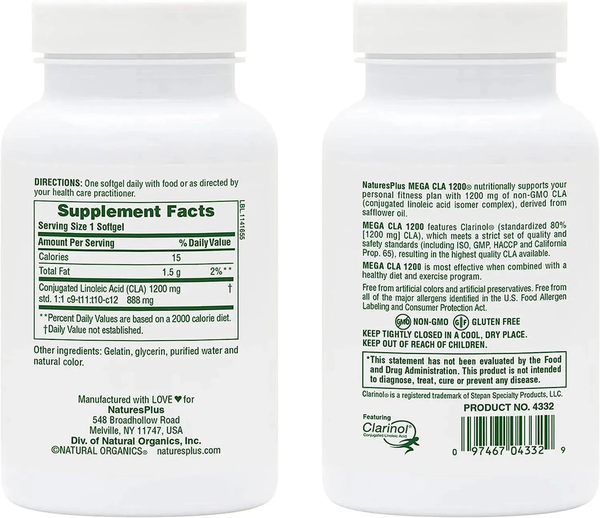 NATURES PLUS - NaturesPlus Mega CLA 1200Mg. 60 Capsulas Blandas - The Red Vitamin MX - Suplementos Alimenticios - {{ shop.shopifyCountryName }}