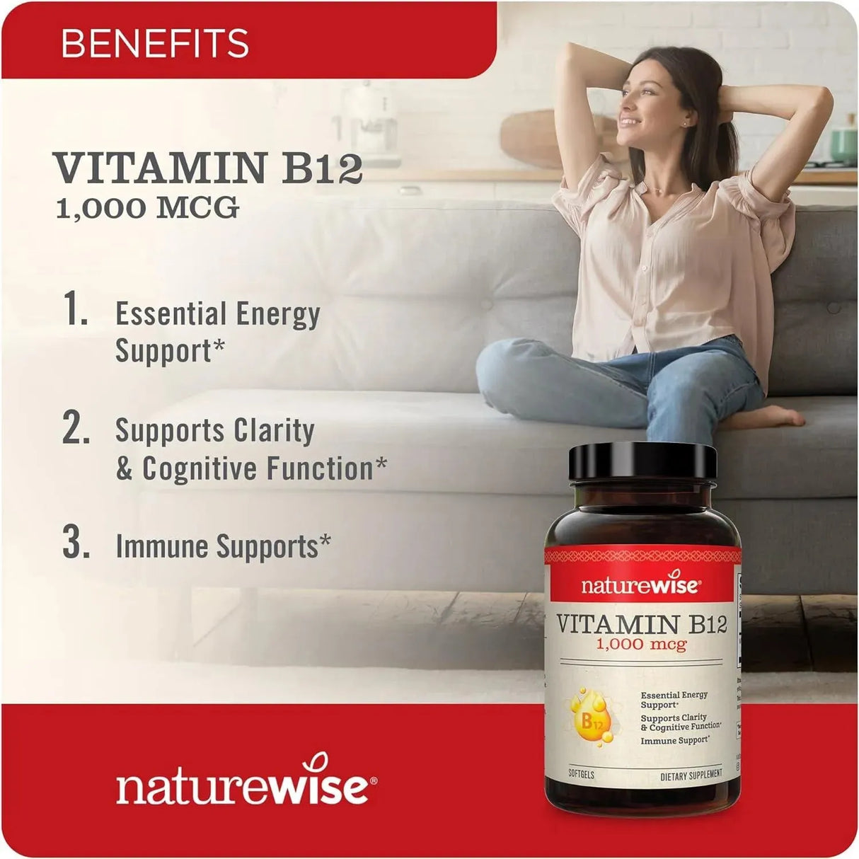 NATUREWISE - NatureWise Vitamin B12 1,000mcg 360 Capsulas Blandas - The Red Vitamin MX - Suplementos Alimenticios - {{ shop.shopifyCountryName }}