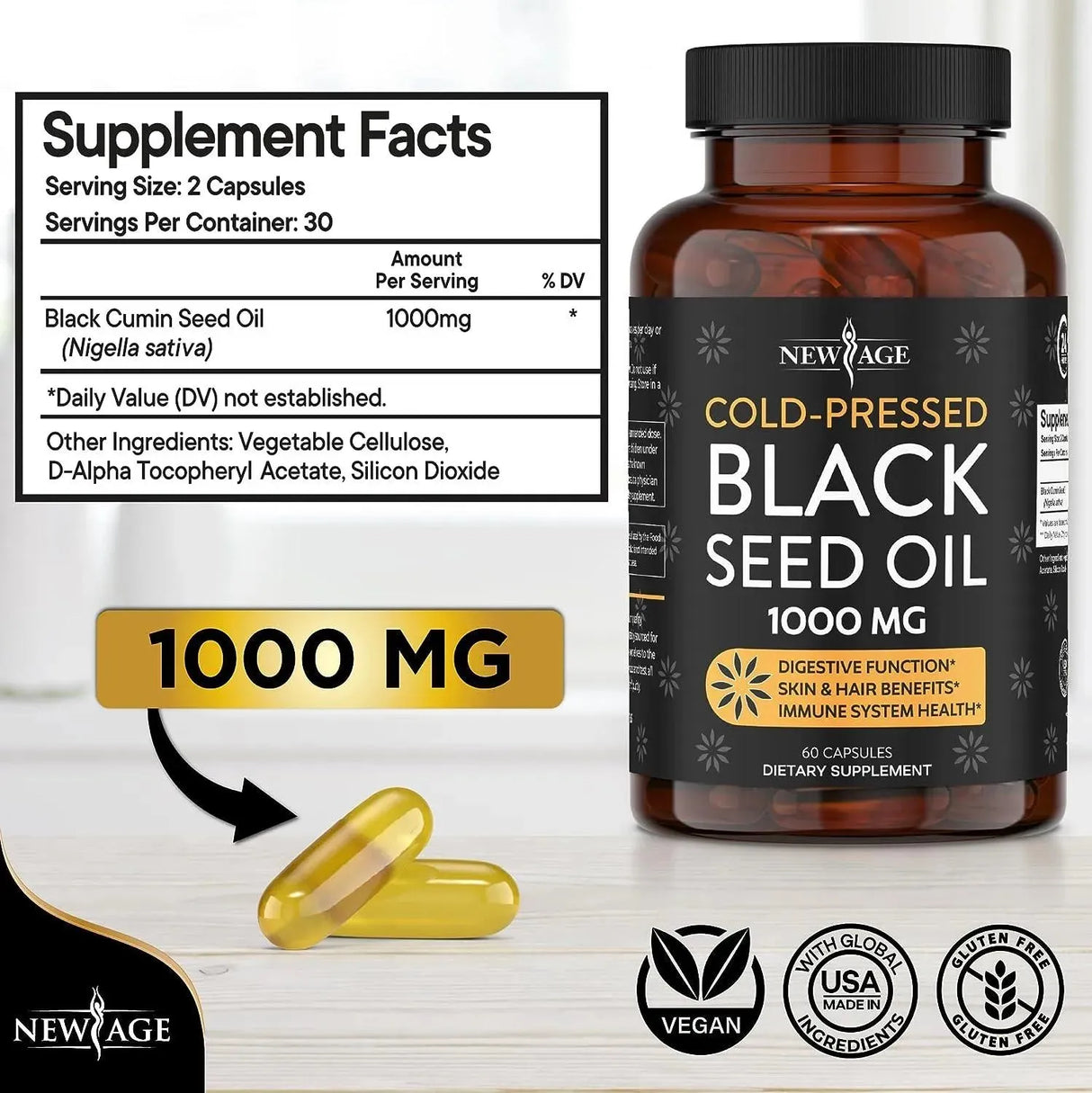 NEW AGE - New Age Black Seed Oil 60 Capsulas Blandas - The Red Vitamin MX - Suplementos Alimenticios - {{ shop.shopifyCountryName }}