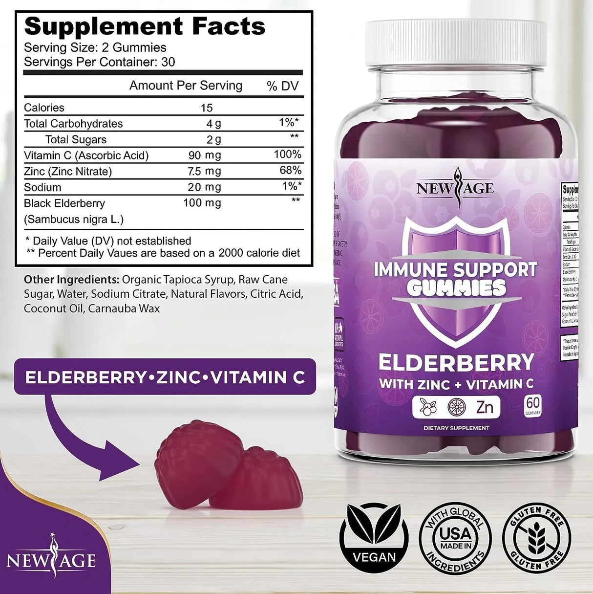 NEW AGE - New Age Immune System Support Gummies Elderberry 60 Gomitas - The Red Vitamin MX - Suplementos Alimenticios - {{ shop.shopifyCountryName }}