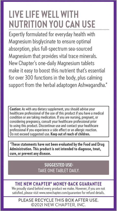 NEW CHAPTER - New Chapter Magnesium + Ashwagandha 60 Tabletas - The Red Vitamin MX - Suplementos Alimenticios - {{ shop.shopifyCountryName }}