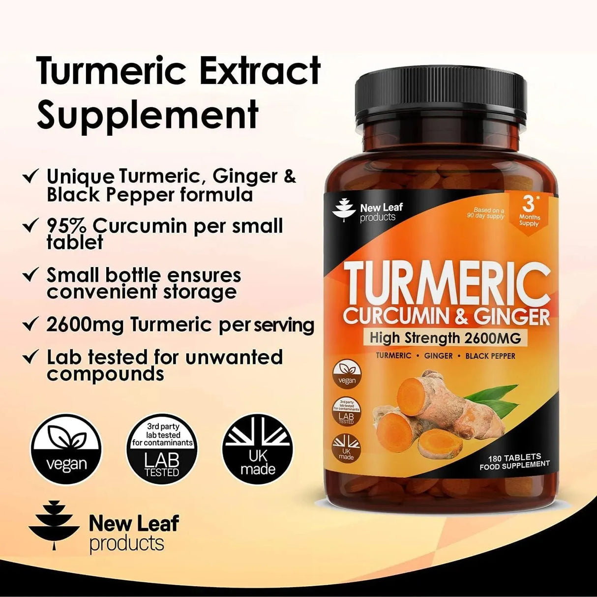 NEW LEAF PRODUCTS - New Leaf Products Turmeric Tablets 2600Mg. 180 Tabletas - The Red Vitamin MX - Suplementos Alimenticios - {{ shop.shopifyCountryName }}