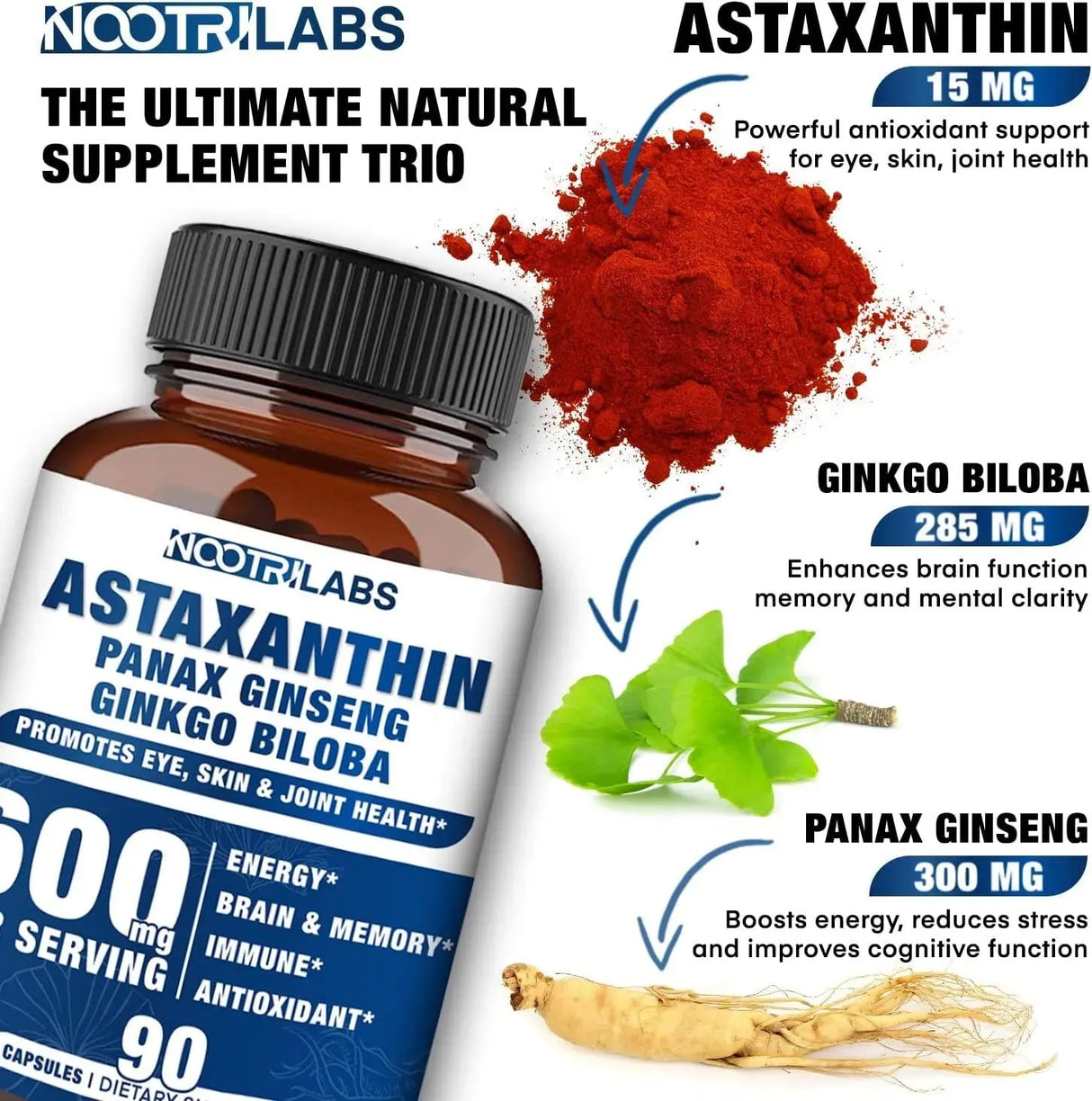 NOOTRILABS - Nootrilabs Astaxanthin 15Mg. Panax Ginseng Ginkgo Biloba Supplements 90 Capsulas - The Red Vitamin MX - Suplementos Alimenticios - {{ shop.shopifyCountryName }}