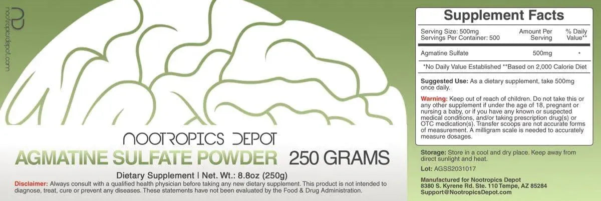 NOOTROPICS DEPOT - Nootropics Depot Agmatine Sulfate Powder 250Gr. - The Red Vitamin MX - Suplementos Alimenticios - {{ shop.shopifyCountryName }}