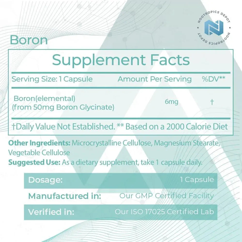 NOOTROPICS DEPOT - Nootropics Depot Boron Glycinate 6 Mg. 120 Capsulas - The Red Vitamin MX - Suplementos Alimenticios - {{ shop.shopifyCountryName }}