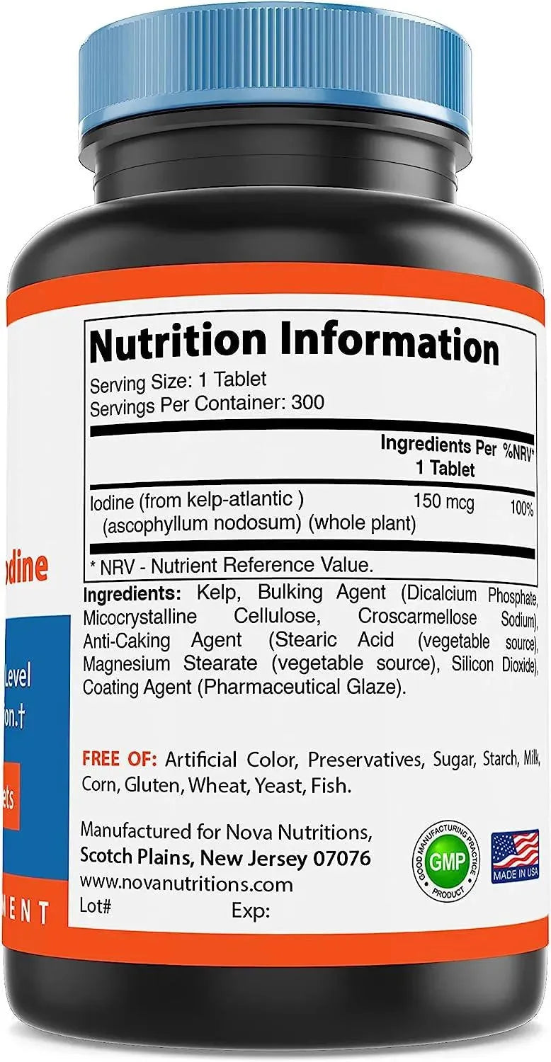 NOVA NUTRITIONS - Nova Nutritions Kelp Supplement 150Mcg. 300 Tabletas - The Red Vitamin MX - Suplementos Alimenticios - {{ shop.shopifyCountryName }}