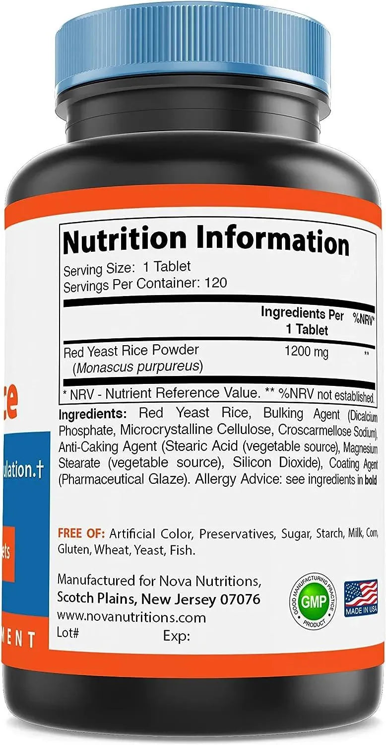 NOVA NUTRITIONS - Nova Nutritions Red Yeast Rice 1200Mg. 120 Capsulas - The Red Vitamin MX - Suplementos Alimenticios - {{ shop.shopifyCountryName }}