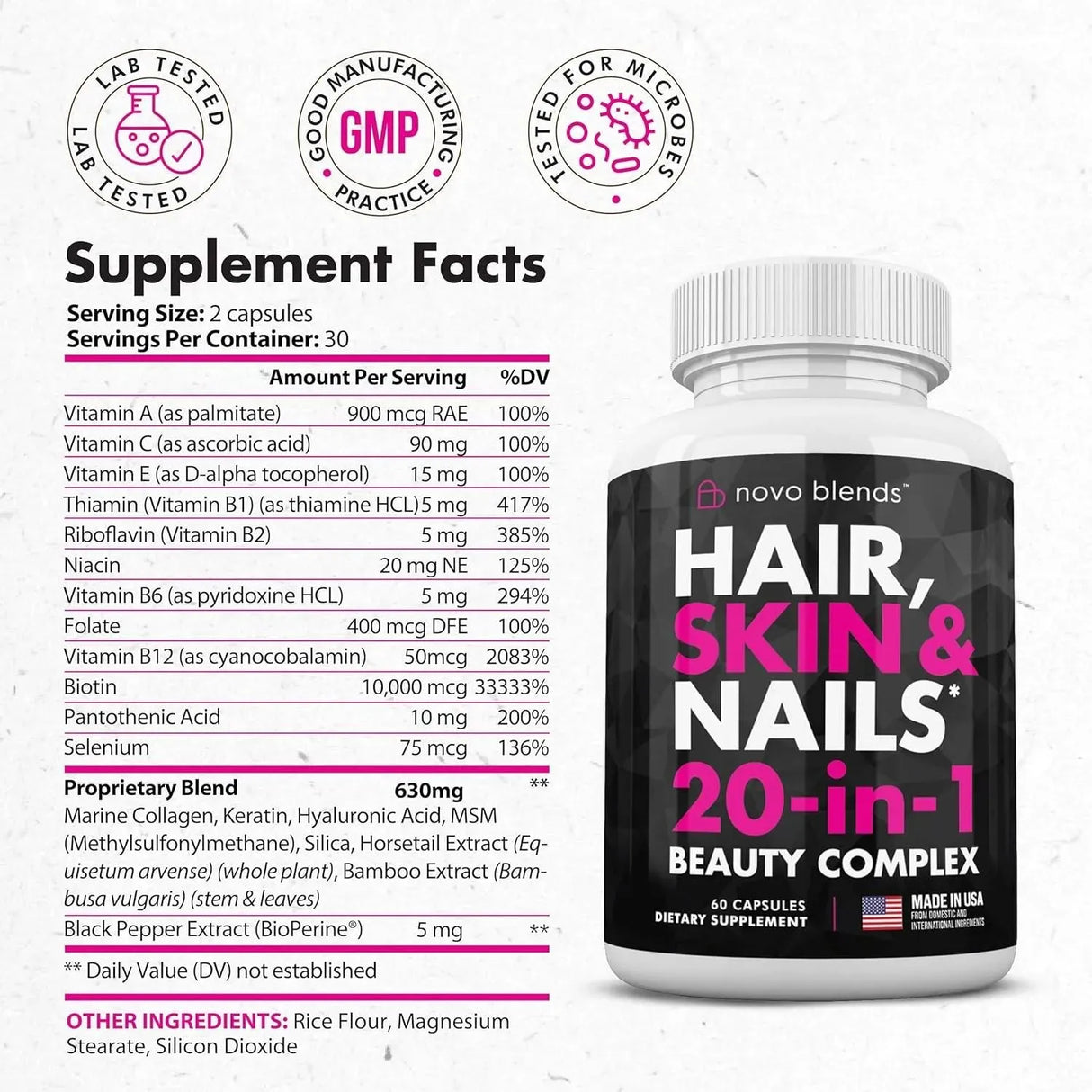 NOVO BLENDS - Novo Blends Hair Skin and Nails Vitamins 60 Capsulas - The Red Vitamin MX - Suplementos Alimenticios - {{ shop.shopifyCountryName }}