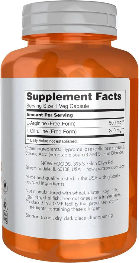 NOW SPORTS - NOW Foods Sports Nutrition Arginine & Citrulline 120 Capsulas - The Red Vitamin MX - Suplementos Alimenticios - {{ shop.shopifyCountryName }}