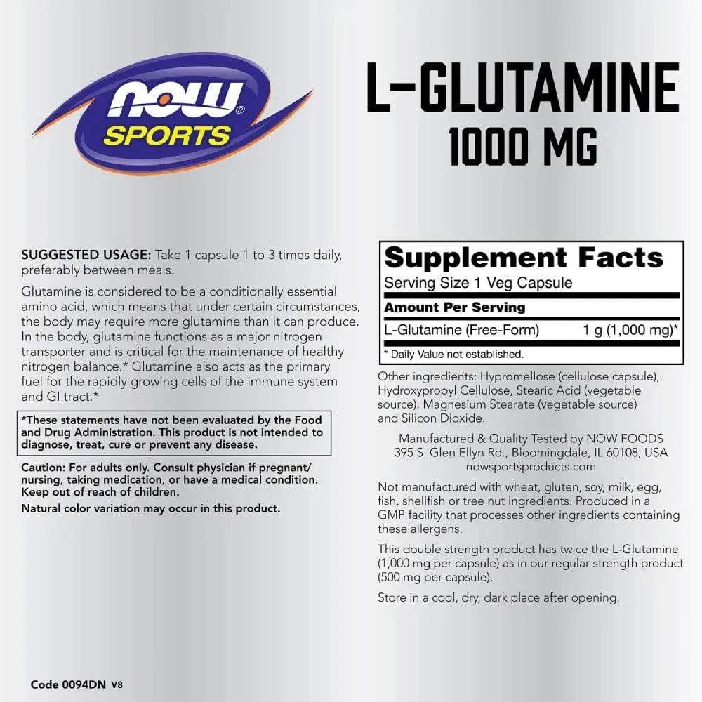 NOW SPORTS - NOW Sports L-Glutamine 1000Mg. 120 Capsulas - The Red Vitamin MX - Suplementos Alimenticios - {{ shop.shopifyCountryName }}