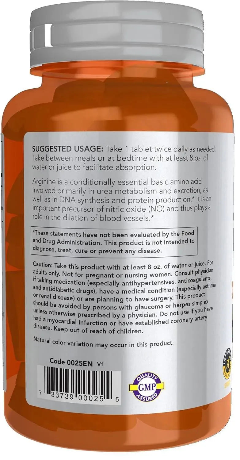 NOW SPORTS - NOW Sports Nutrition L-Arginine 1000Mg. 60 Tabletas - The Red Vitamin MX - Suplementos Alimenticios - {{ shop.shopifyCountryName }}
