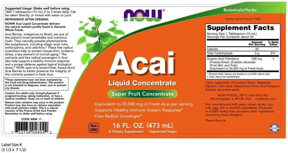 NOW SUPPLEMENTS - NOW Supplements Acai Liquid 473Ml. - The Red Vitamin MX - Suplementos Alimenticios - {{ shop.shopifyCountryName }}