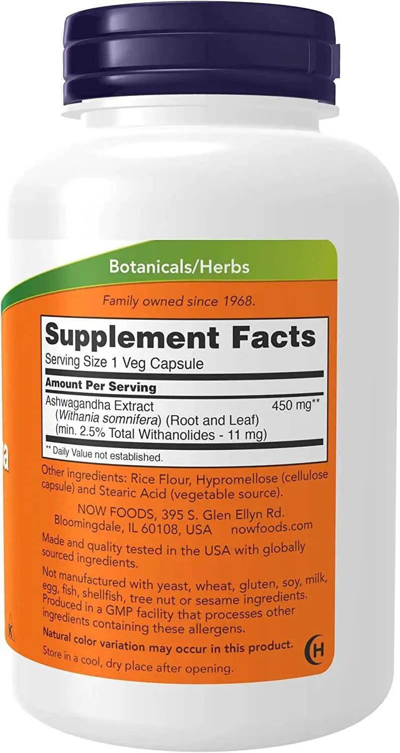 NOW SUPPLEMENTS - NOW Supplements, Ashwagandha 450Mg. 180 Capsulas - The Red Vitamin MX - Suplementos Alimenticios - {{ shop.shopifyCountryName }}