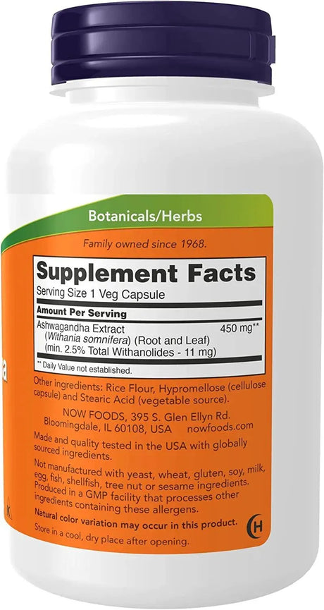NOW SUPPLEMENTS - NOW Supplements, Ashwagandha 450Mg. 180 Capsulas - The Red Vitamin MX - Suplementos Alimenticios - {{ shop.shopifyCountryName }}