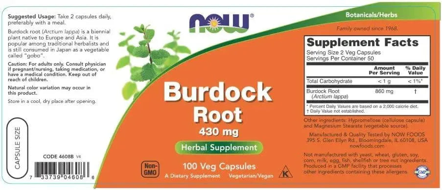 NOW SUPPLEMENTS - NOW Supplements Burdock Root 430Mg. 100 Capsulas - The Red Vitamin MX - Suplementos Alimenticios - {{ shop.shopifyCountryName }}