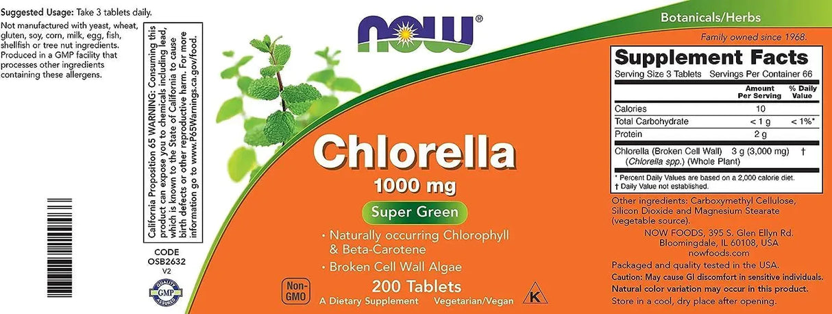 NOW SUPPLEMENTS - Now Supplements Chlorella Super Greens 1000Mg. 200 Tabletas - The Red Vitamin MX - Suplementos Alimenticios - {{ shop.shopifyCountryName }}